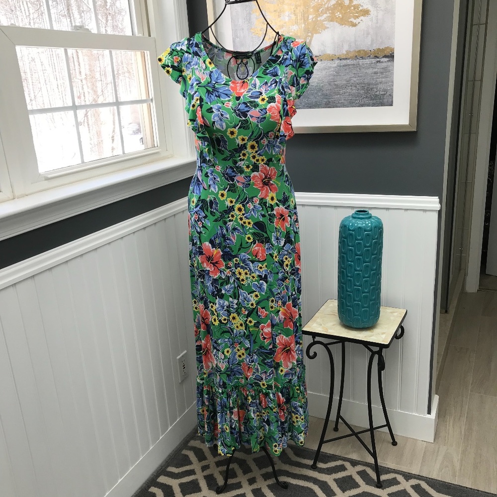 C Wonder Green Floral Maxi Dress SzS